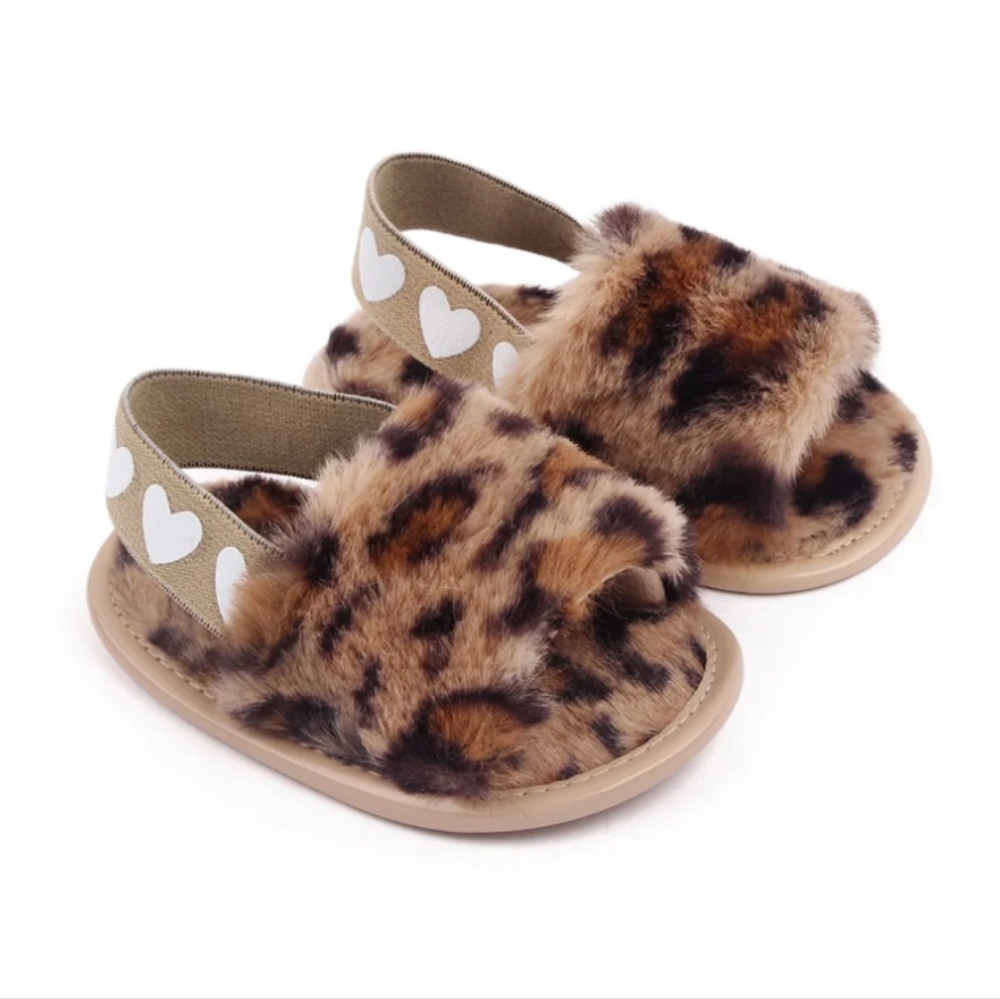 NWOT Leopard Animal Print Infant Faux Fur Sandals
